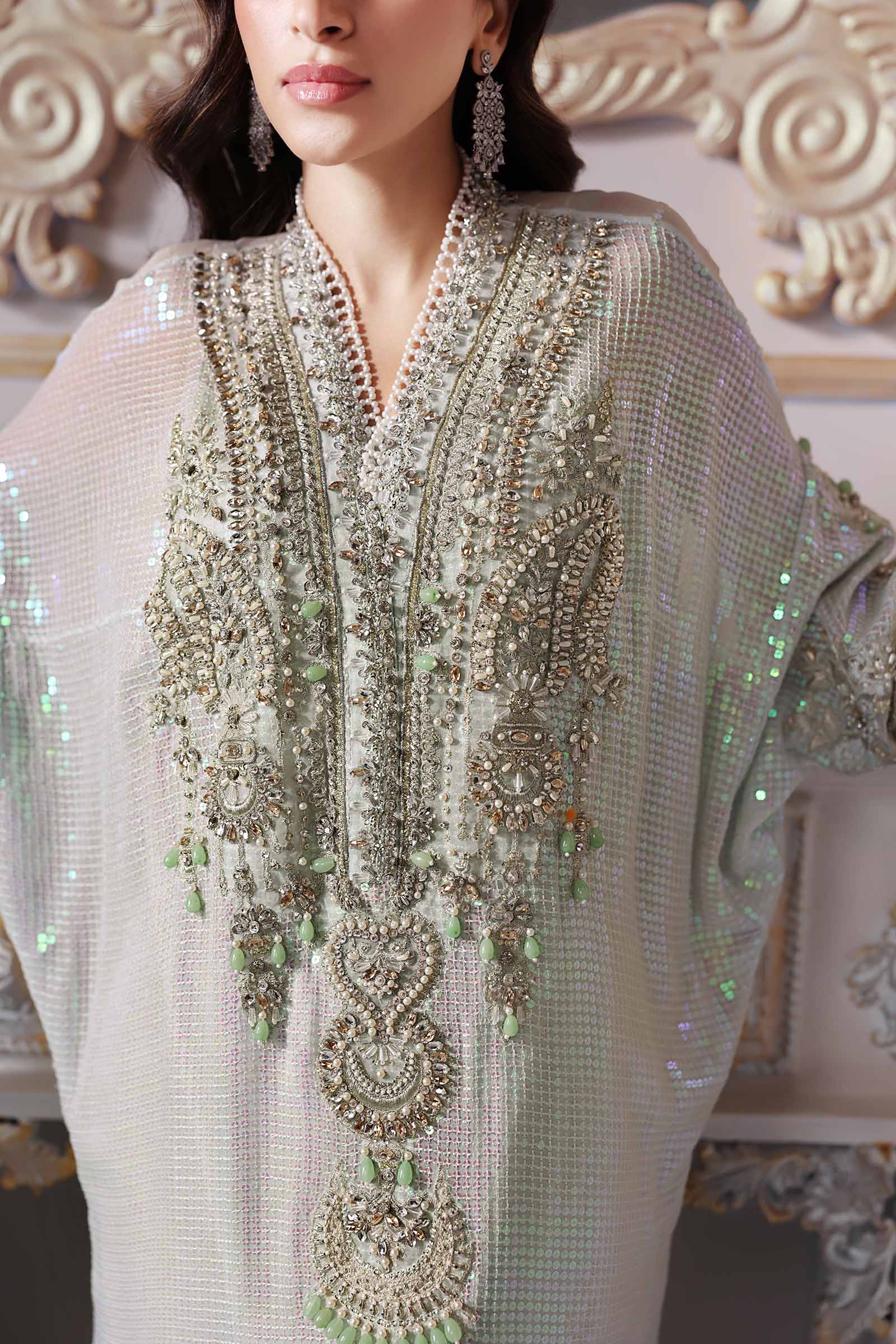 Ice Blue Embroidered Chiffon 3-Piece Suit - Image 11