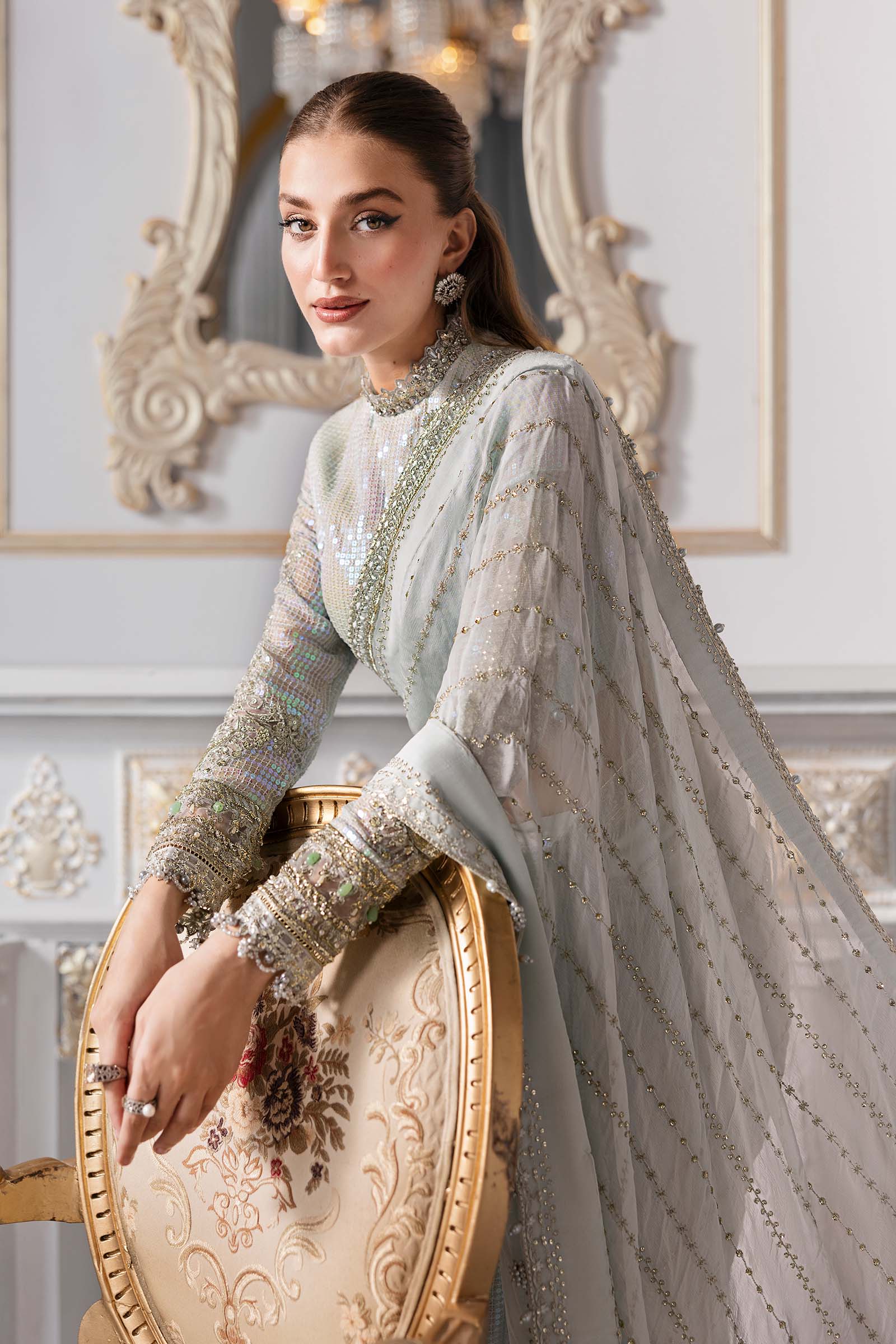 Ice Blue Embroidered Chiffon 3-Piece Suit - Image 12