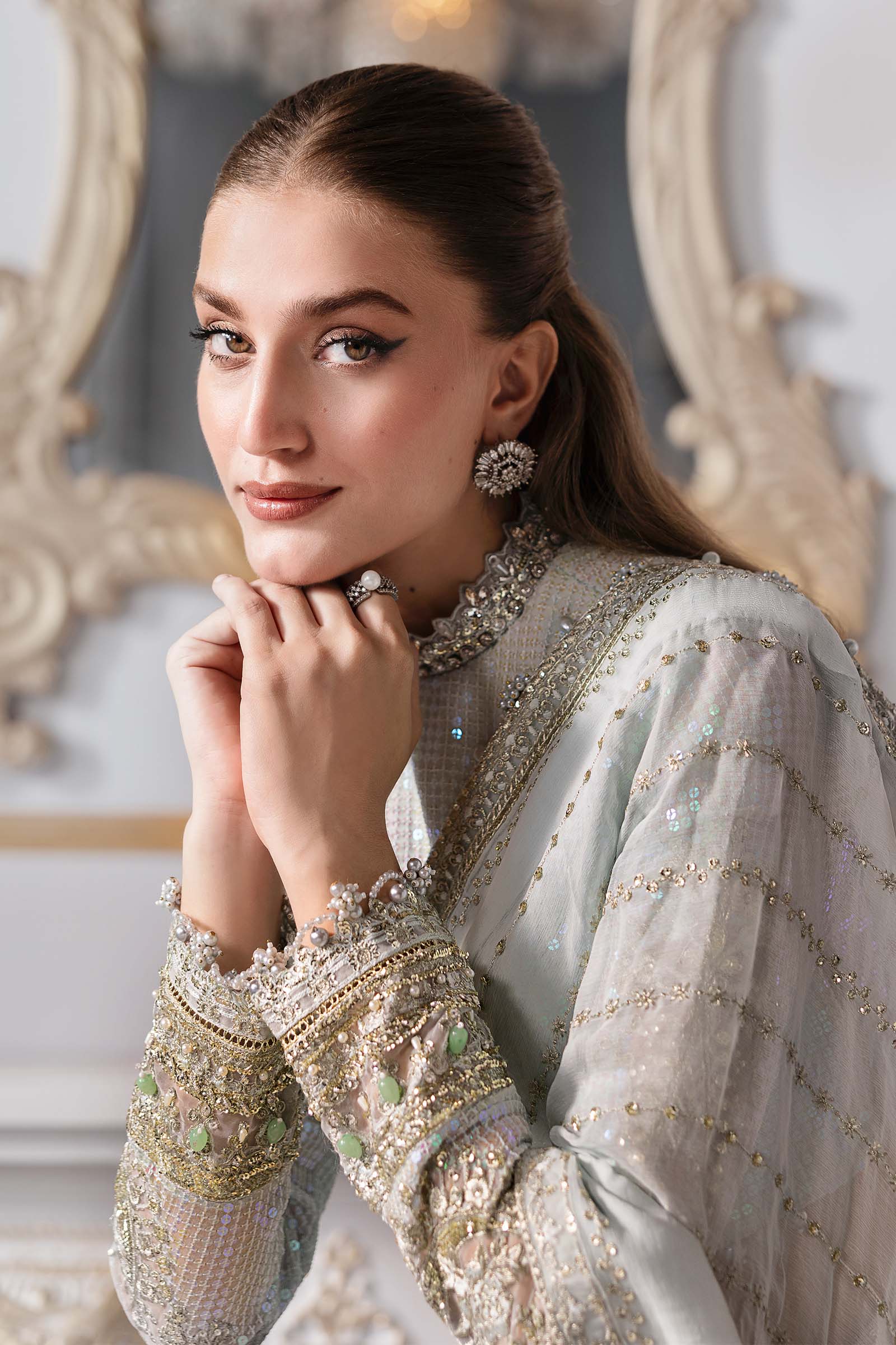 Ice Blue Embroidered Chiffon 3-Piece Suit - Image 13
