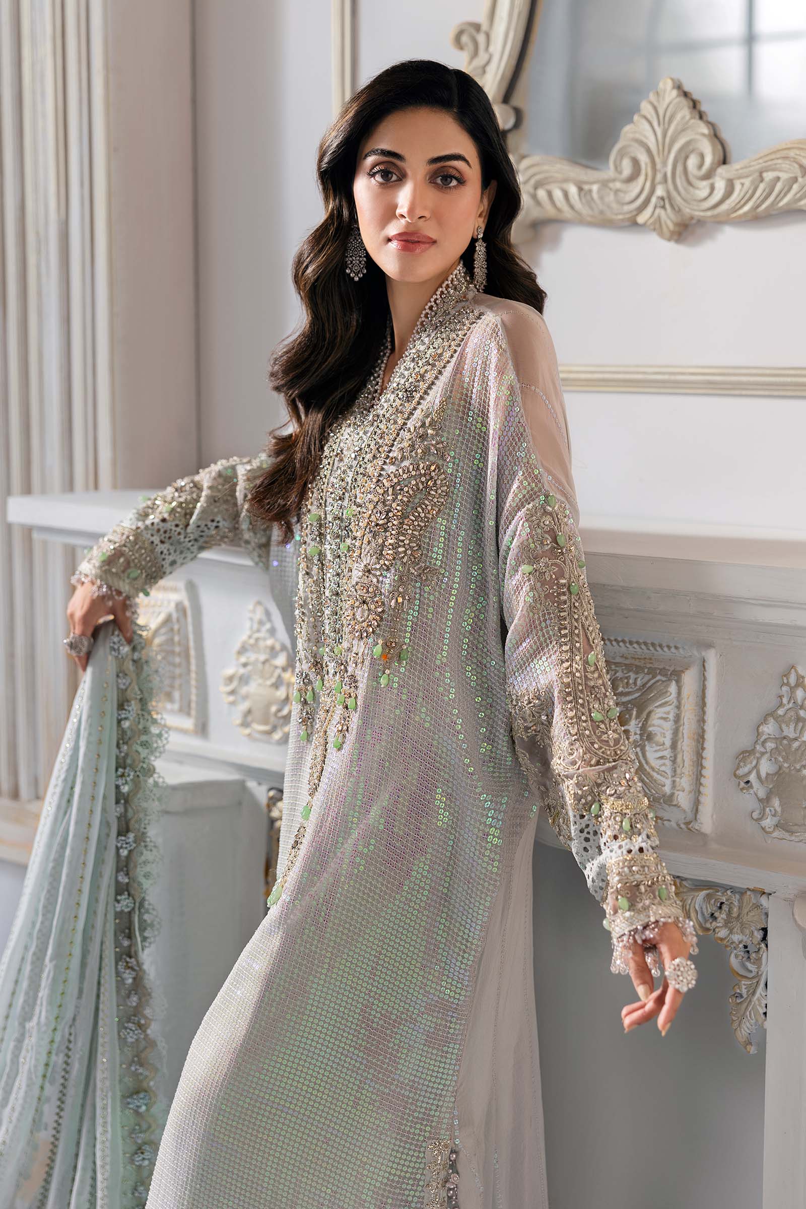 Ice Blue Embroidered Chiffon 3-Piece Suit - Image 14