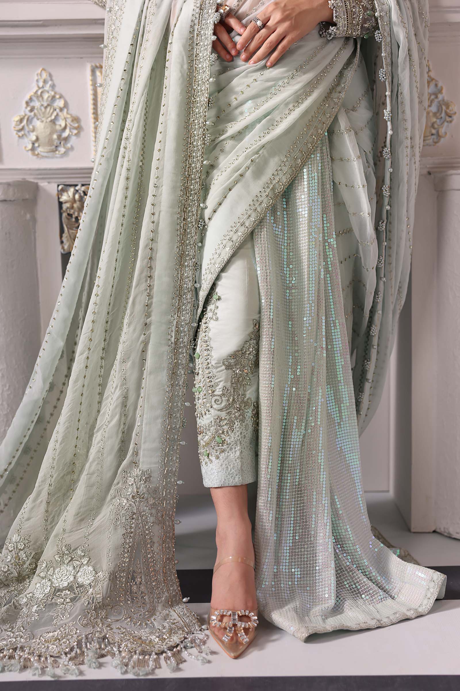 Ice Blue Embroidered Chiffon 3-Piece Suit - Image 15