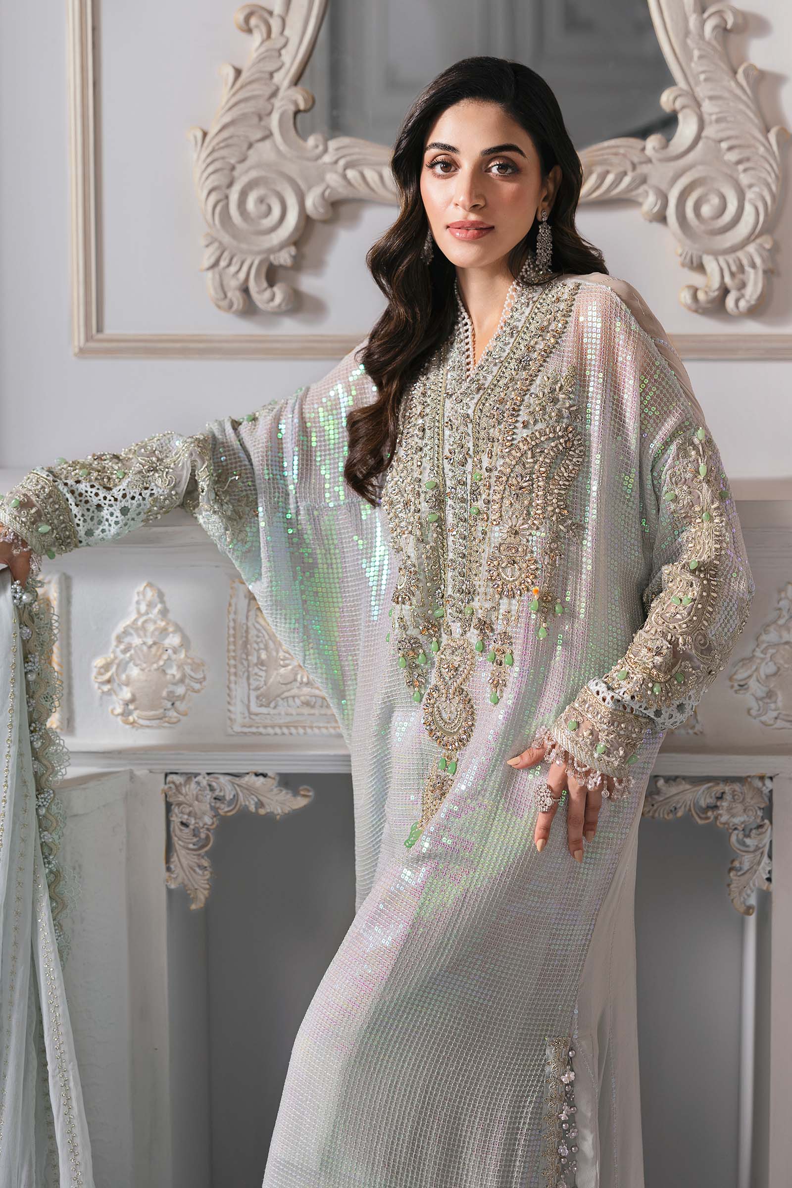 Ice Blue Embroidered Chiffon 3-Piece Suit - Image 17