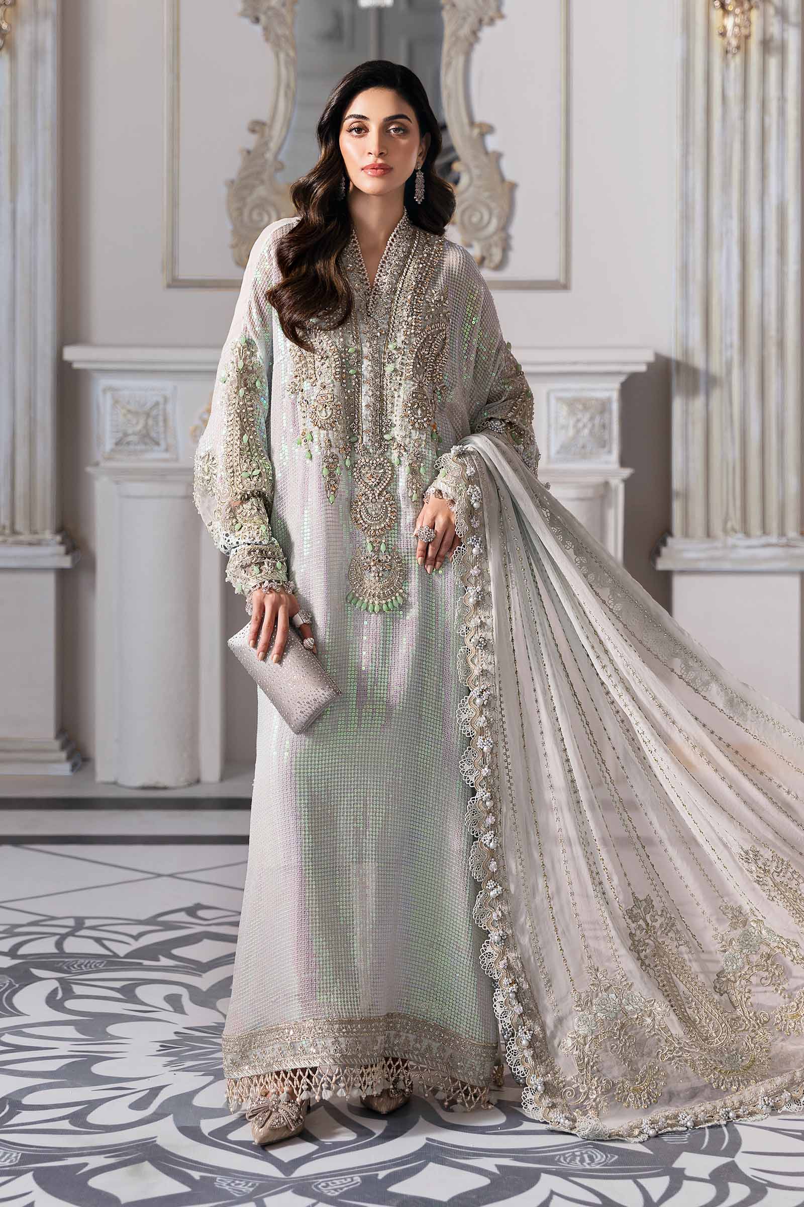 Ice Blue Embroidered Chiffon 3-Piece Suit - Image 19