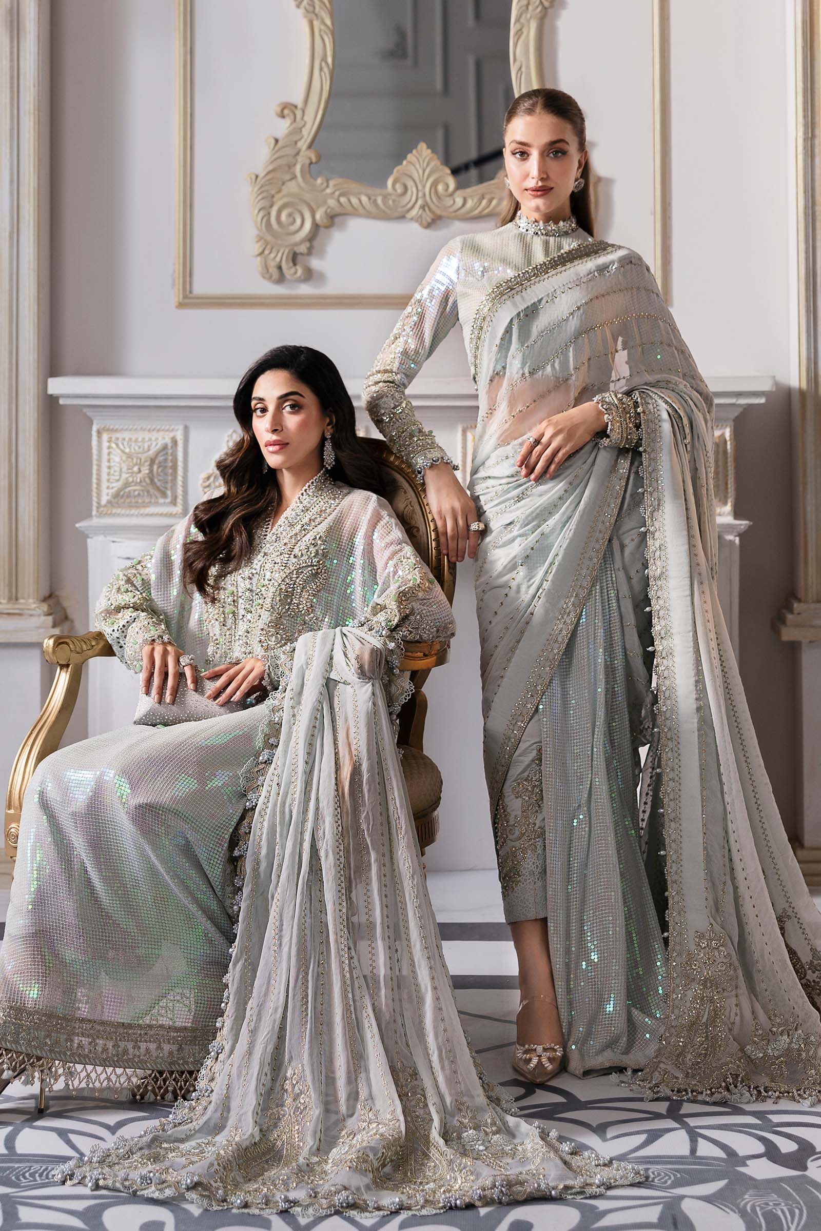 Ice Blue Embroidered Chiffon 3-Piece Suit - Image 2