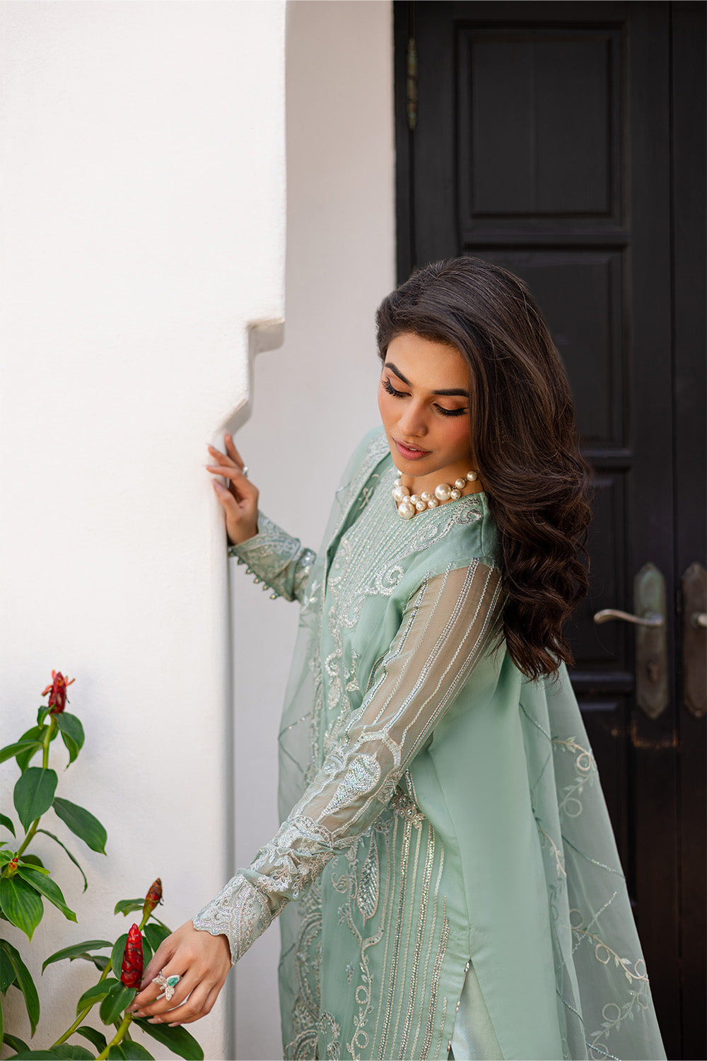 Turquoise Embroidered Chiffon & Organza 3-Piece Suit - Image 4
