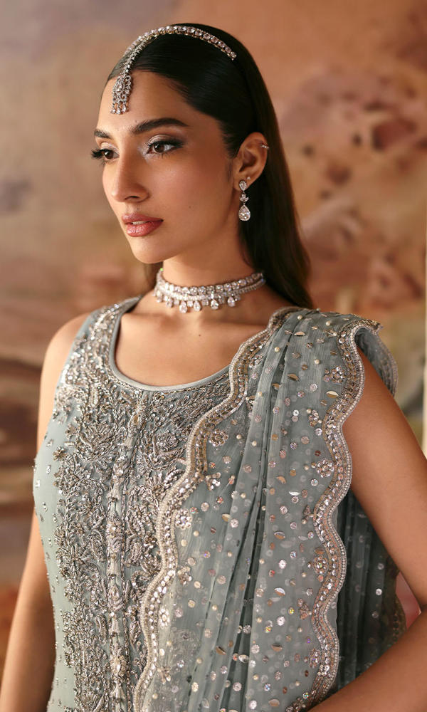Pakistani Powder Blue Embellished Chiffon Salwar Kameez (3-Piece) - Image 8
