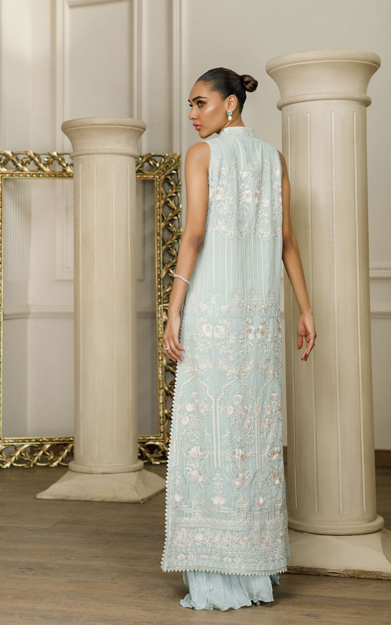 Sky Blue Embroidered Chiffon Salwar Kameez (2-Piece) - Image 2