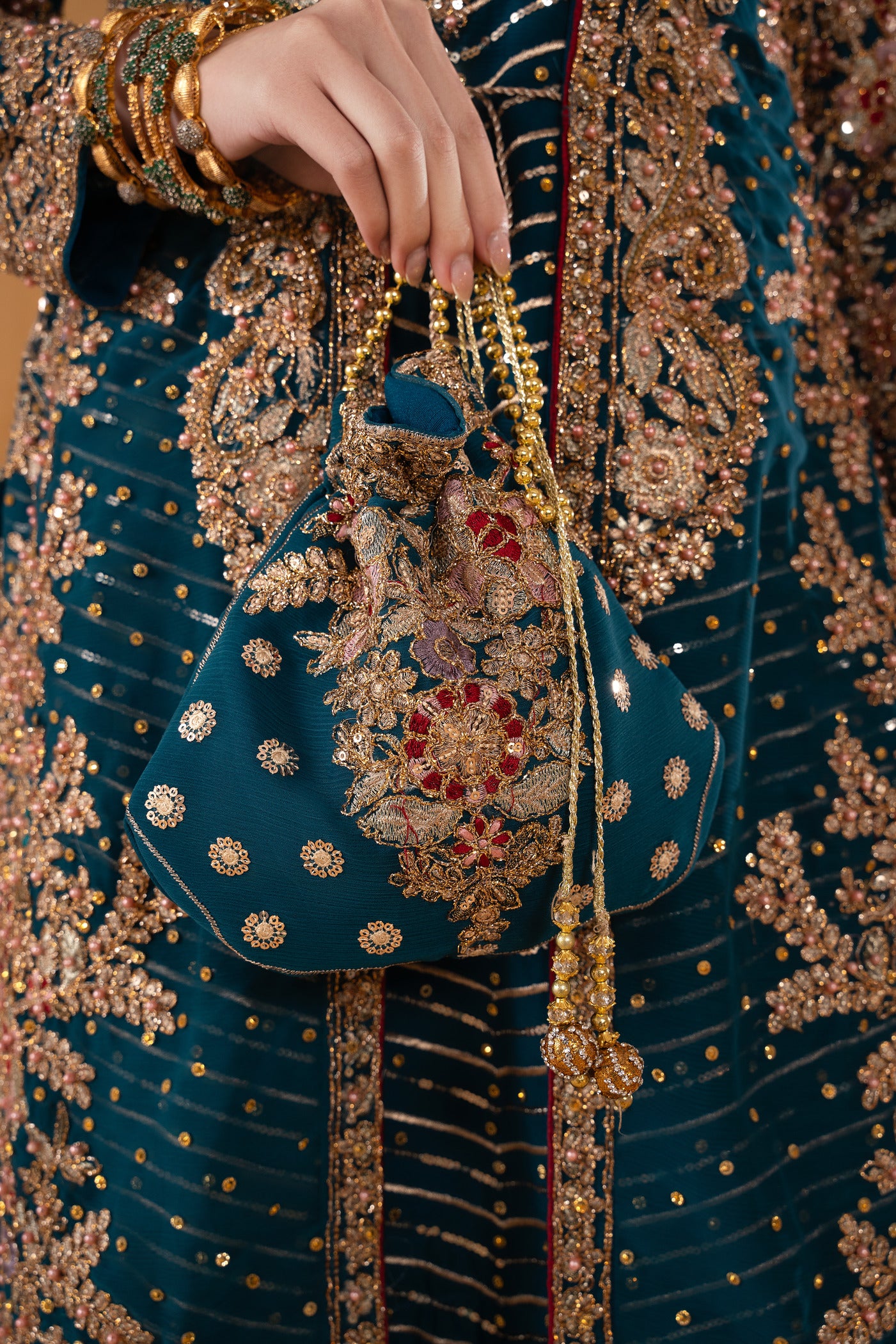 Deep Blue Embroidered Chiffon Gown (5-Piece) - Image 4