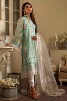 Pakistani Sea Blue Embroidered Cotton Net Salwar Kameez (3-Piece) - Image 4