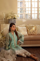 Pakistani Sea Blue Embroidered Cotton Net Salwar Kameez (3-Piece) - Image 6