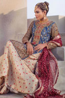 Pakistani Midnight Blue Embroidered Cotton Net Salwar Kameez (3-Piece) - Image 2