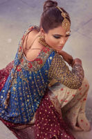 Pakistani Midnight Blue Embroidered Cotton Net Salwar Kameez (3-Piece) - Image 4