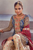 Pakistani Midnight Blue Embroidered Cotton Net Salwar Kameez (3-Piece) - Image 5