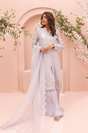 Heather Blue Embroidered Cotton Net Salwar Kameez (3-Piece) - Image 1