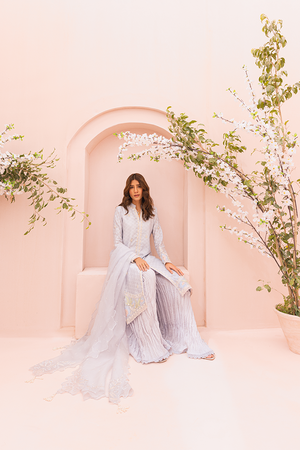 Heather Blue Embroidered Cotton Net Salwar Kameez (3-Piece) - Image 5