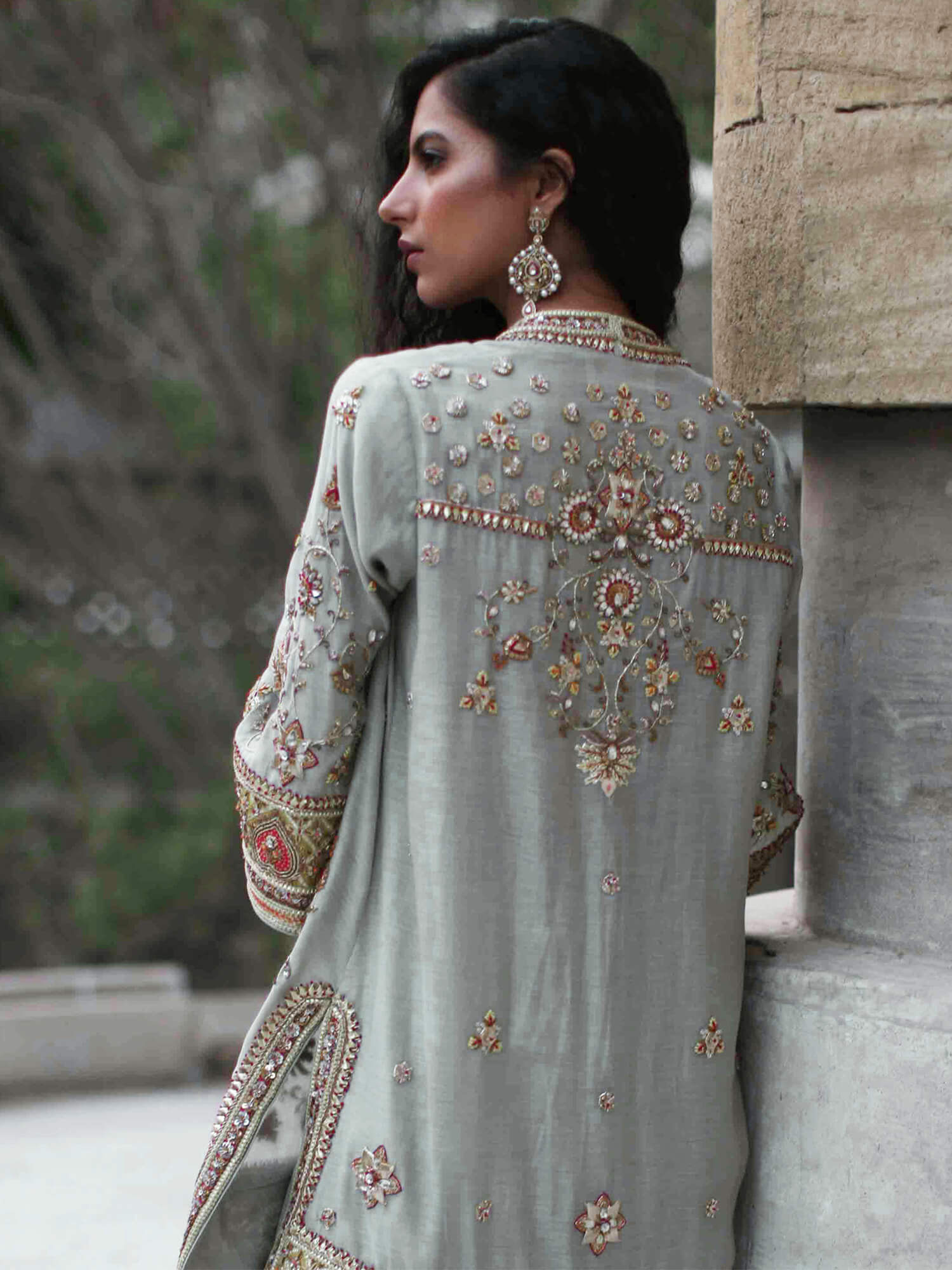 Dove Blue Embroidered Cotton & Raw Silk Kurta (2-Piece) - Image 2