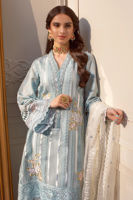 Ice Blue Embroidered Cotton Zari Salwar Kameez (3-Piece) - Image 4