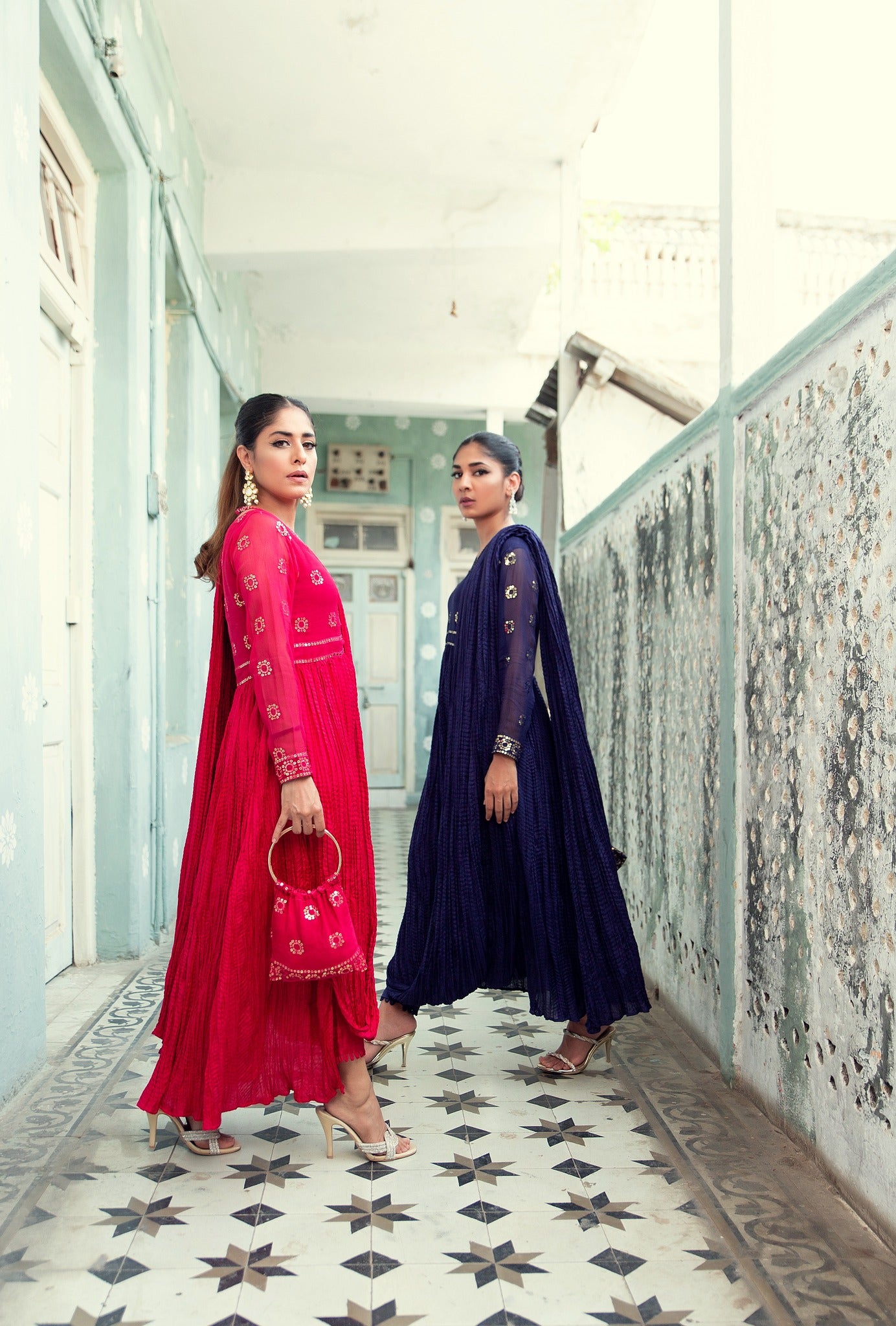 Deep Blue Sequin Cotton Silk Salwar Kameez (2-Piece) - Image 5