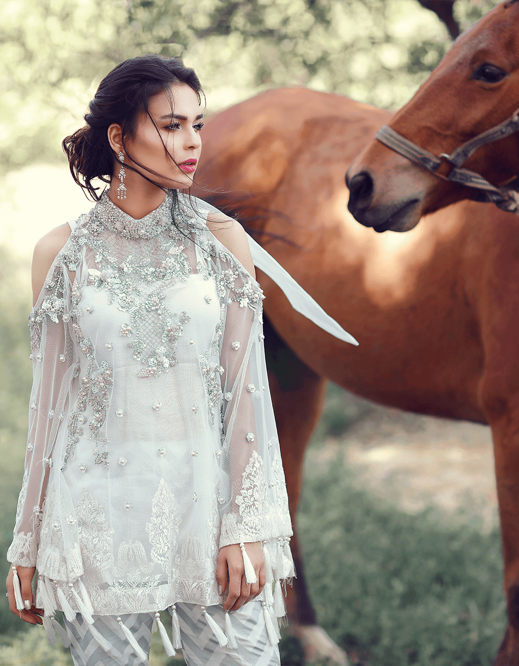 Pakistani Ice Blue Embroidered Net Salwar Kameez (2-Piece) - Image 3