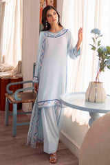 Sky Blue Embroidered Georgette Chiffon Salwar Kameez (3-Piece) - Image 2
