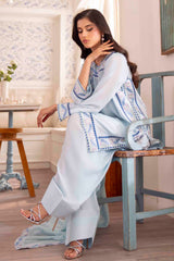 Sky Blue Embroidered Georgette Chiffon Salwar Kameez (3-Piece) - Image 4