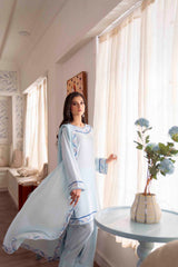 Sky Blue Embroidered Georgette Chiffon Salwar Kameez (3-Piece) - Image 7