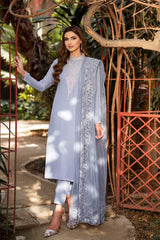 Cornflower Blue Crystal Georgette Chiffon Salwar Kameez (3-Piece) - Image 8