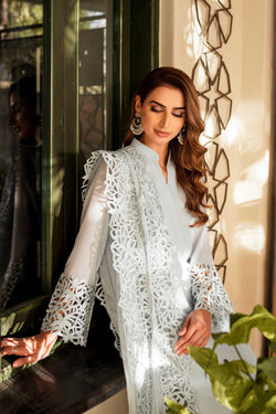 Pakistani Powder Blue Cutwork Georgette Chiffon Salwar Kameez (3-Piece) - Image 1