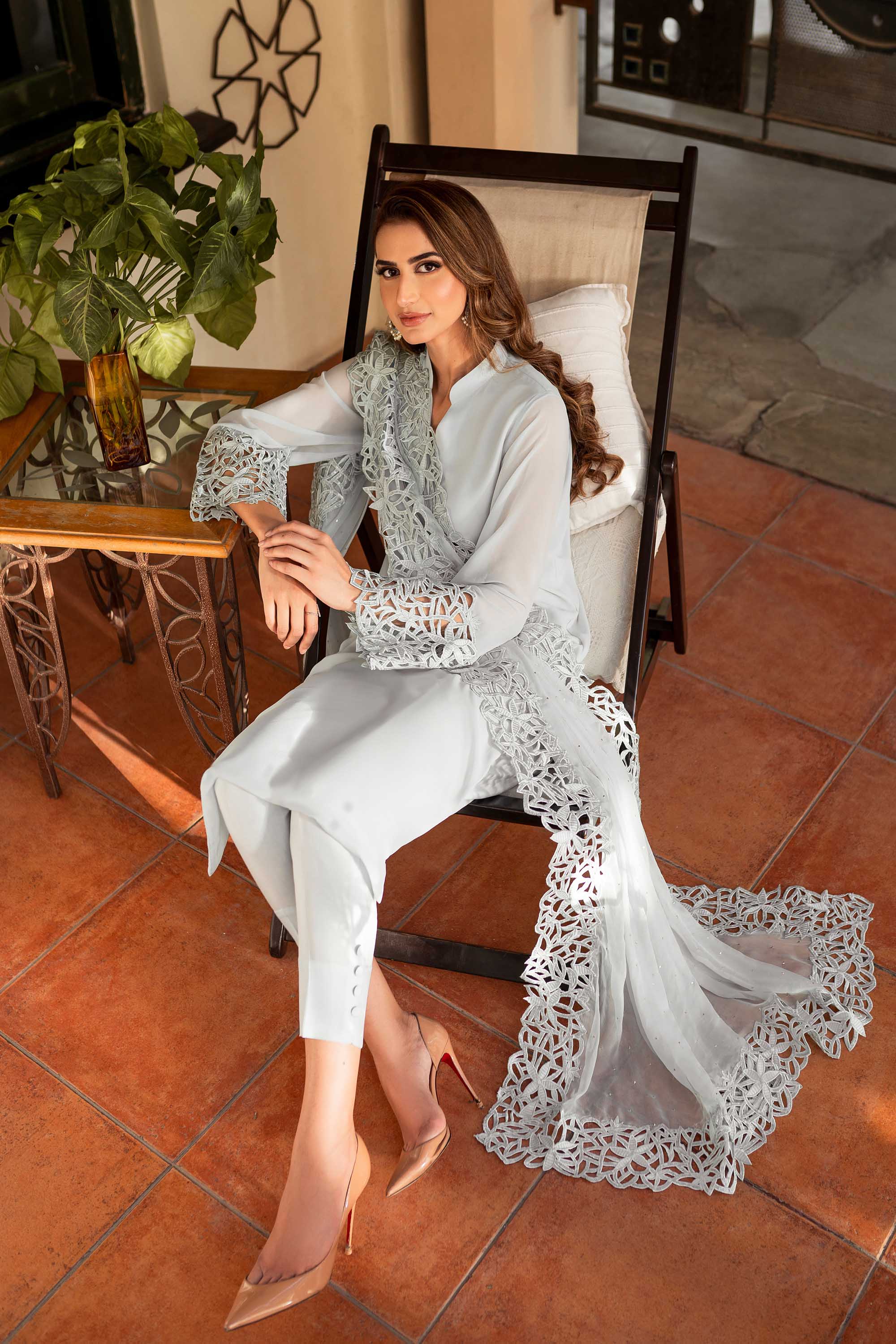 Pakistani Powder Blue Cutwork Georgette Chiffon Salwar Kameez (3-Piece) - Image 6