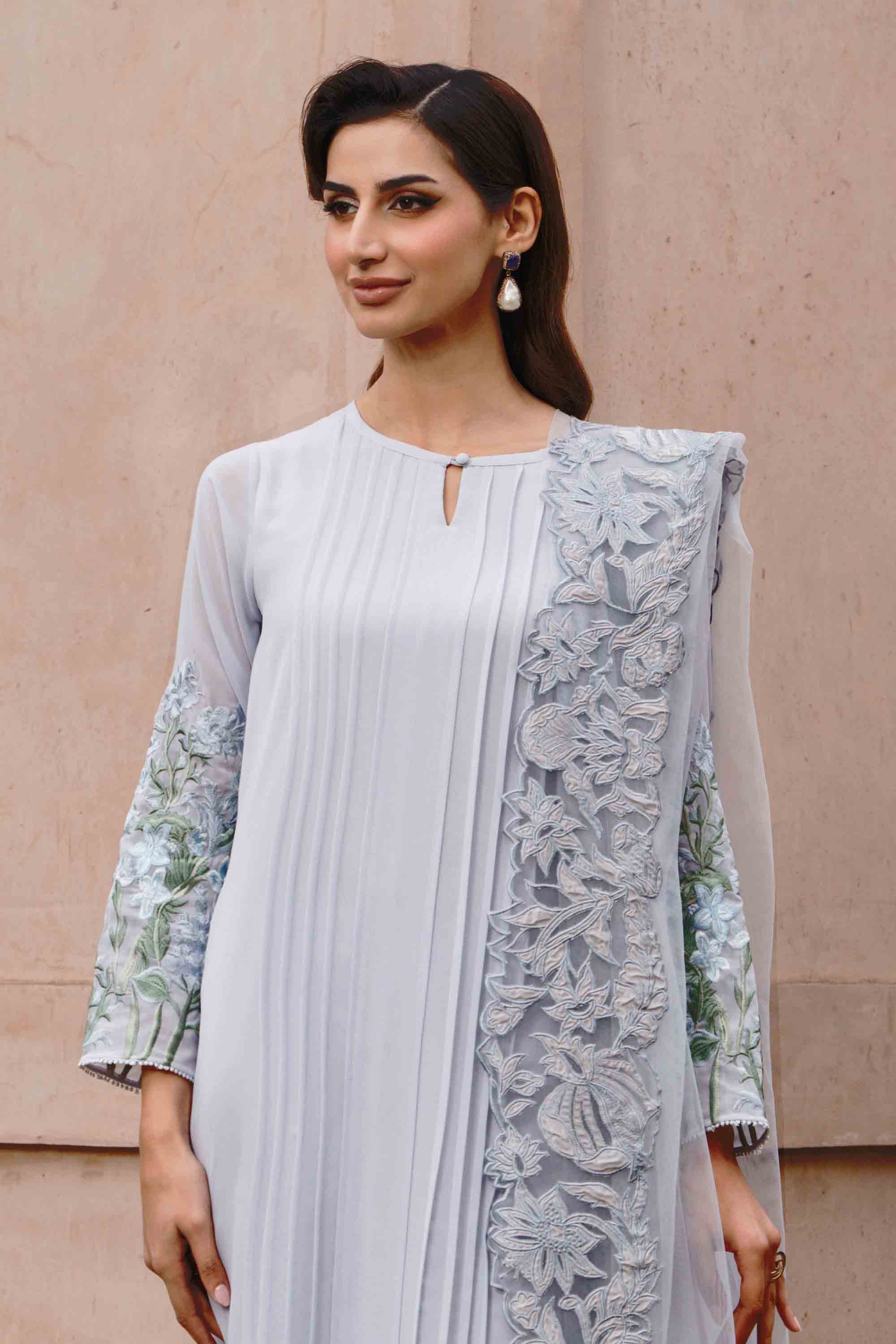 Pale Blue Embroidered Georgette Chiffon Salwar Kameez (3-Piece) - Image 4
