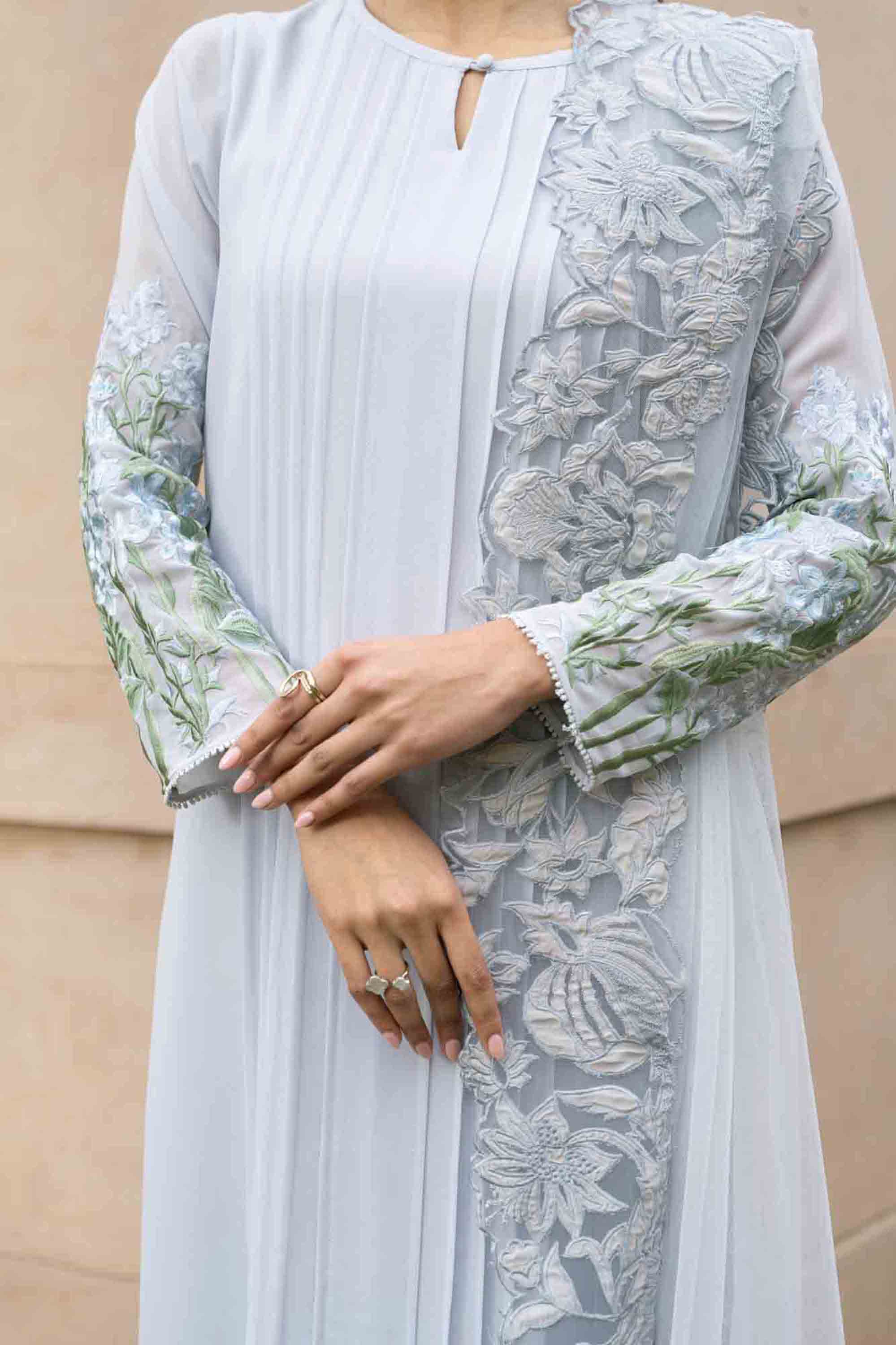 Pale Blue Embroidered Georgette Chiffon Salwar Kameez (3-Piece) - Image 8