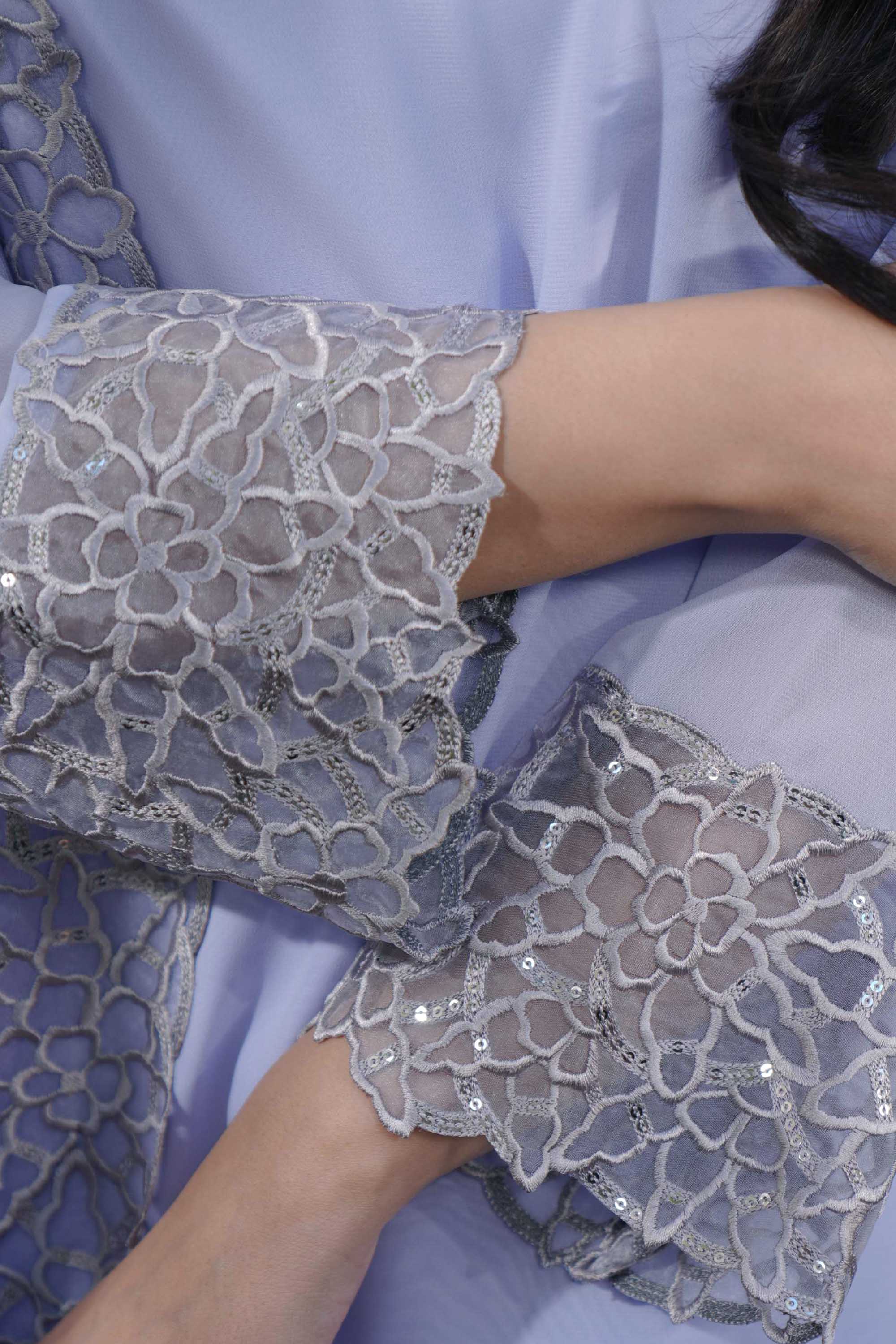 Periwinkle Sequinned Georgette Salwar Kameez (3-Piece) - Image 8