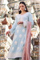 Pakistani Iced Aqua Blue Embroidered Georgette Salwar Kameez (3-Piece) - Image 3