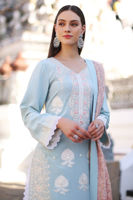Pakistani Iced Aqua Blue Embroidered Georgette Salwar Kameez (3-Piece) - Image 4