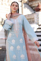 Pakistani Iced Aqua Blue Embroidered Georgette Salwar Kameez (3-Piece) - Image 6