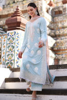 Pakistani Iced Aqua Blue Embroidered Georgette Salwar Kameez (3-Piece) - Image 7
