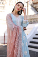 Pakistani Iced Aqua Blue Embroidered Georgette Salwar Kameez (3-Piece) - Image 8