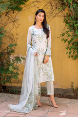 Pakistani Pastel Blue Embroidered Georgette Chiffon Salwar Kameez (3-Piece) - Image 2