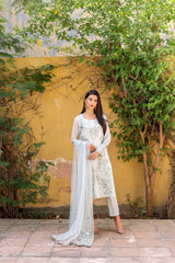 Pakistani Pastel Blue Embroidered Georgette Chiffon Salwar Kameez (3-Piece) - Image 4