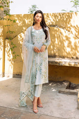 Pakistani Pastel Blue Embroidered Georgette Chiffon Salwar Kameez (3-Piece) - Image 5
