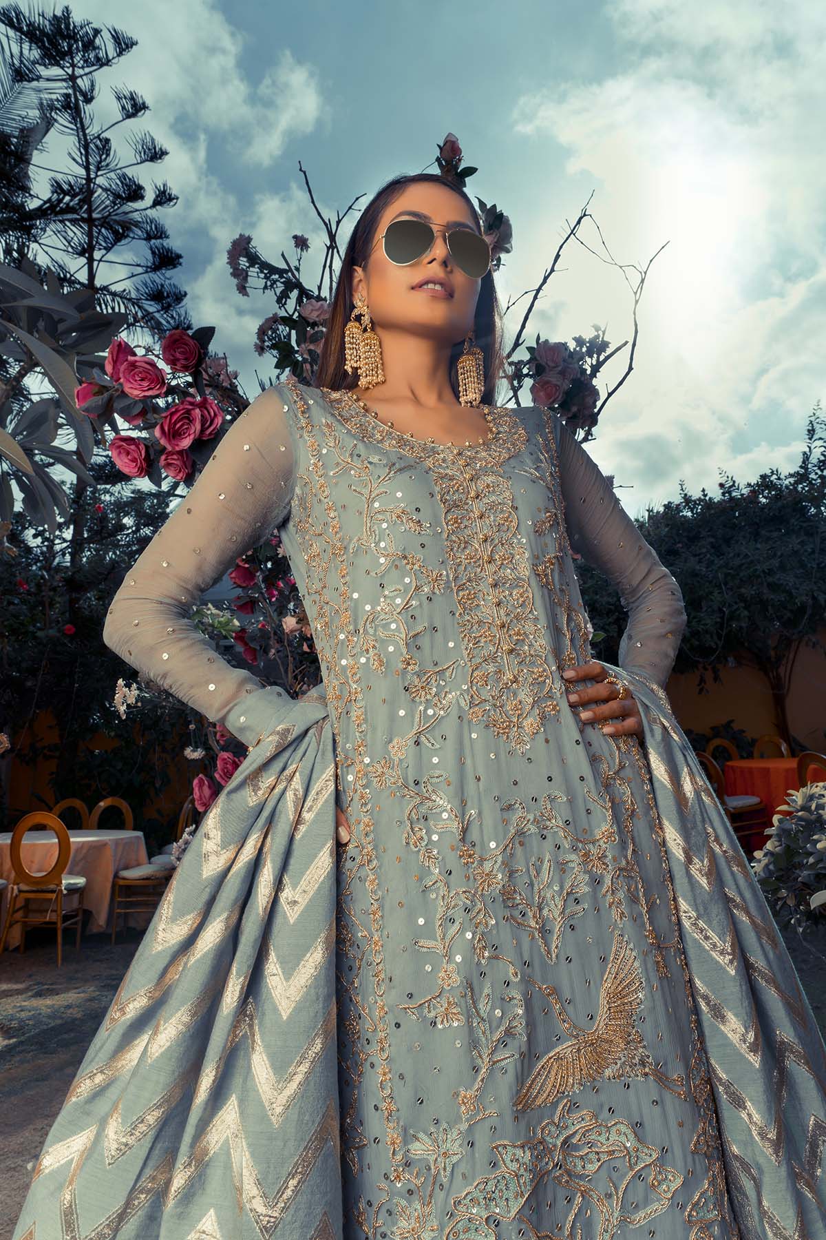 Powder Blue Embroidered Salwar Kameez (3-Piece) - Image 1