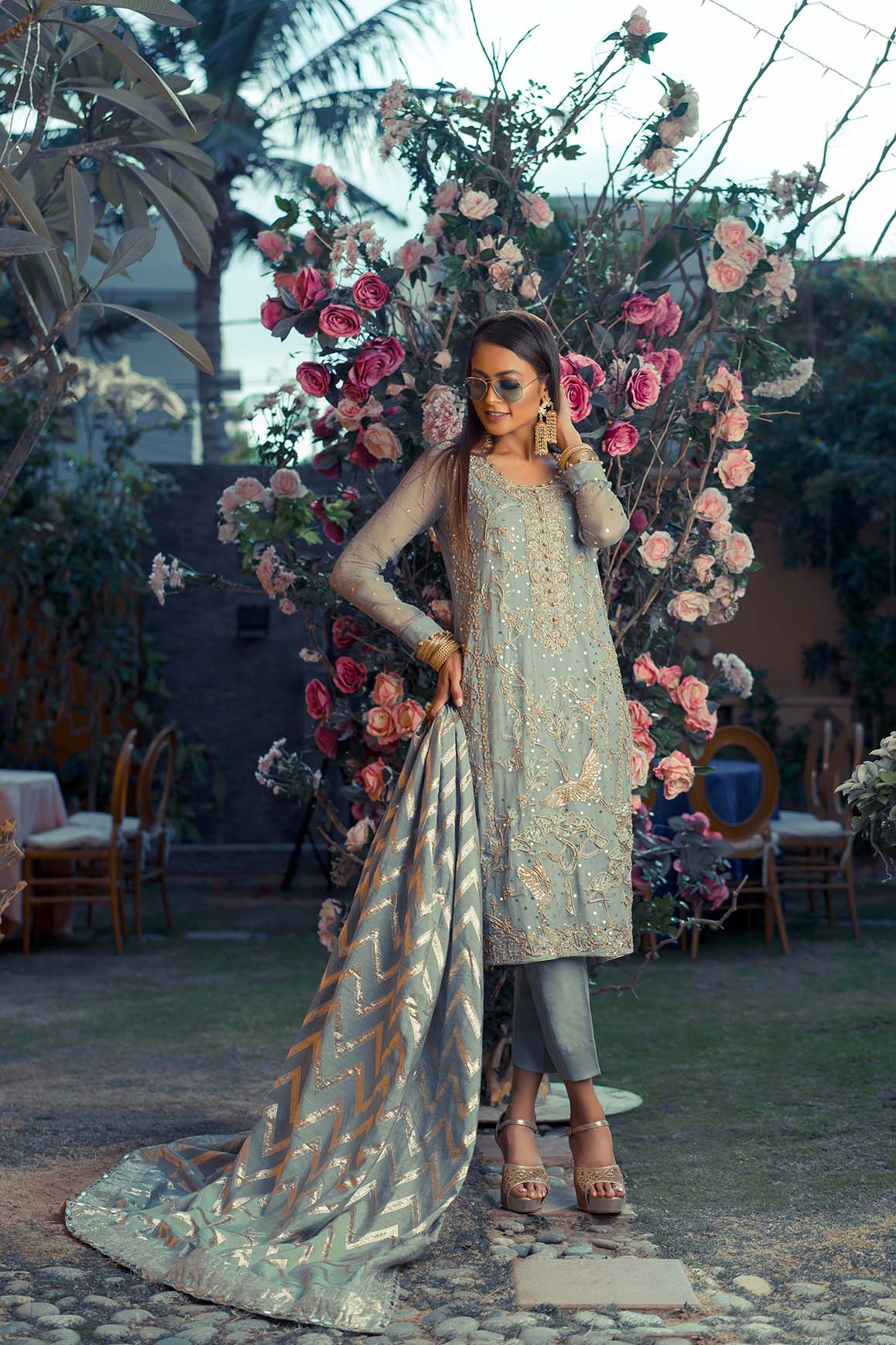 Powder Blue Embroidered Salwar Kameez (3-Piece) - Image 2