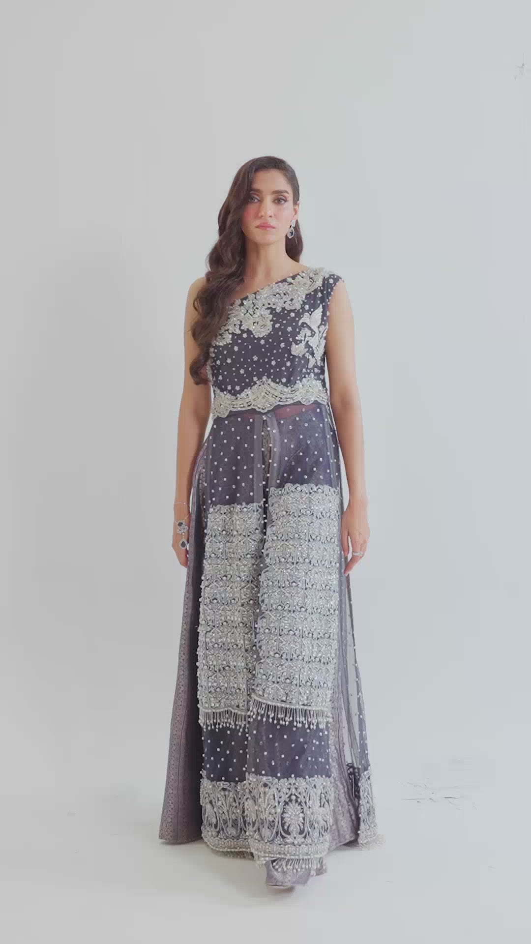 Royal Blue Embroidered Net Shirt with Jaawar Pants (2-Piece) - Image 9