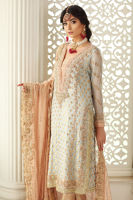 Pakistani Sterling Blue Embellished Jamawar Salwar Kameez (3-Piece) - Image 3