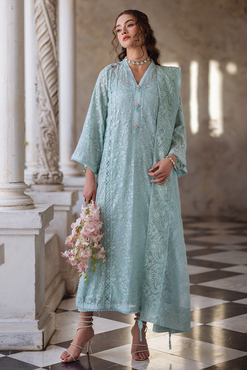 Aqua Chikankari Cotton Net Salwar Kameez (3-Piece) - Image 1