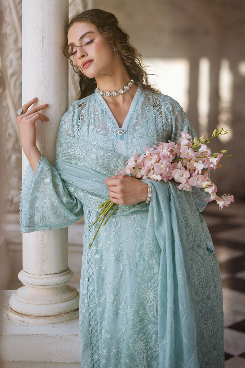 Aqua Chikankari Cotton Net Salwar Kameez (3-Piece) - Image 2