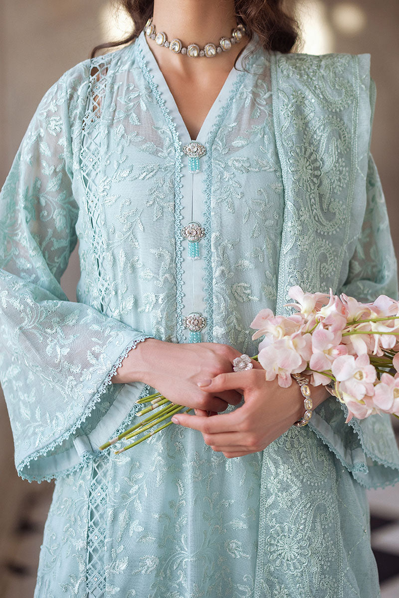 Aqua Chikankari Cotton Net Salwar Kameez (3-Piece) - Image 4