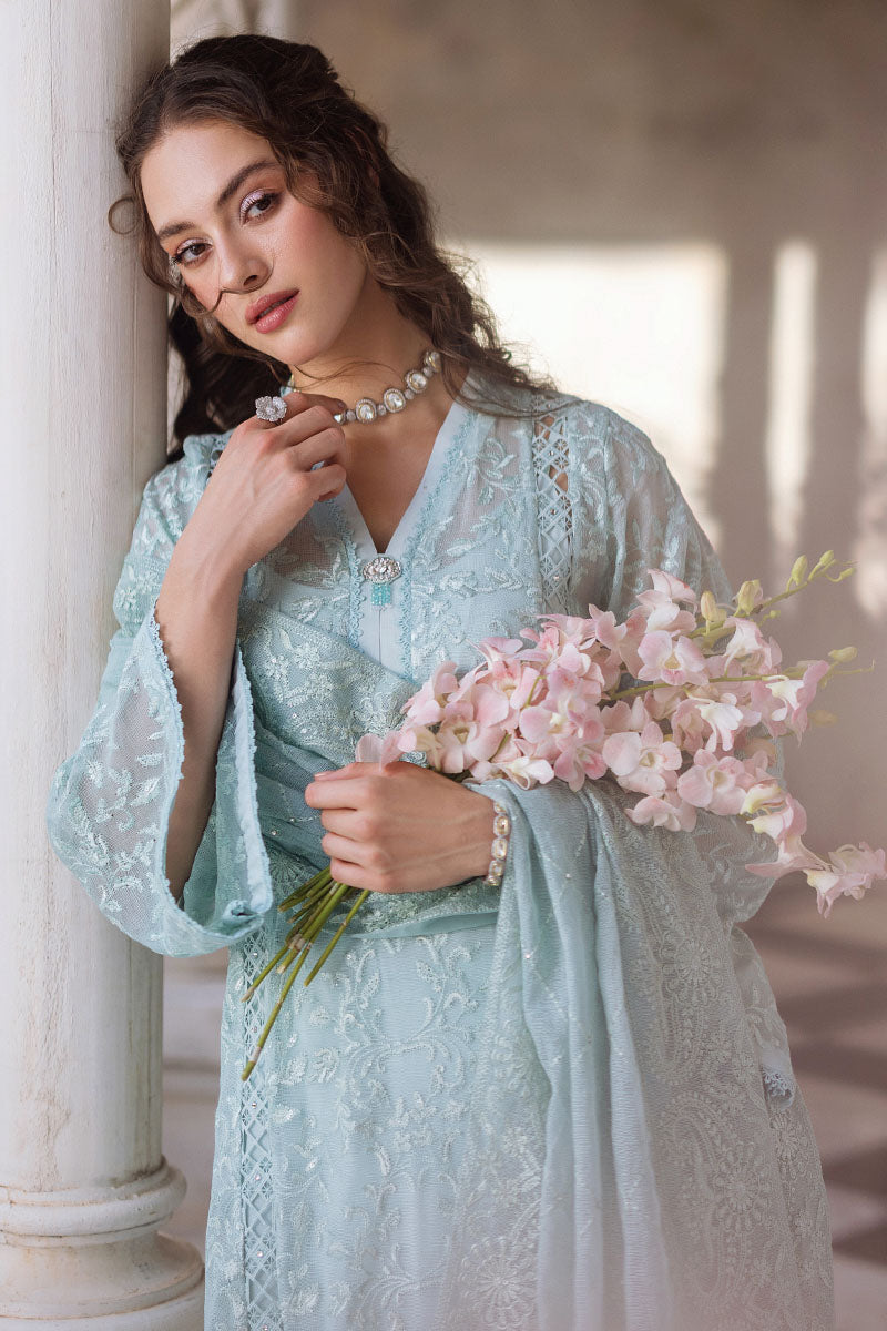 Aqua Chikankari Cotton Net Salwar Kameez (3-Piece) - Image 6