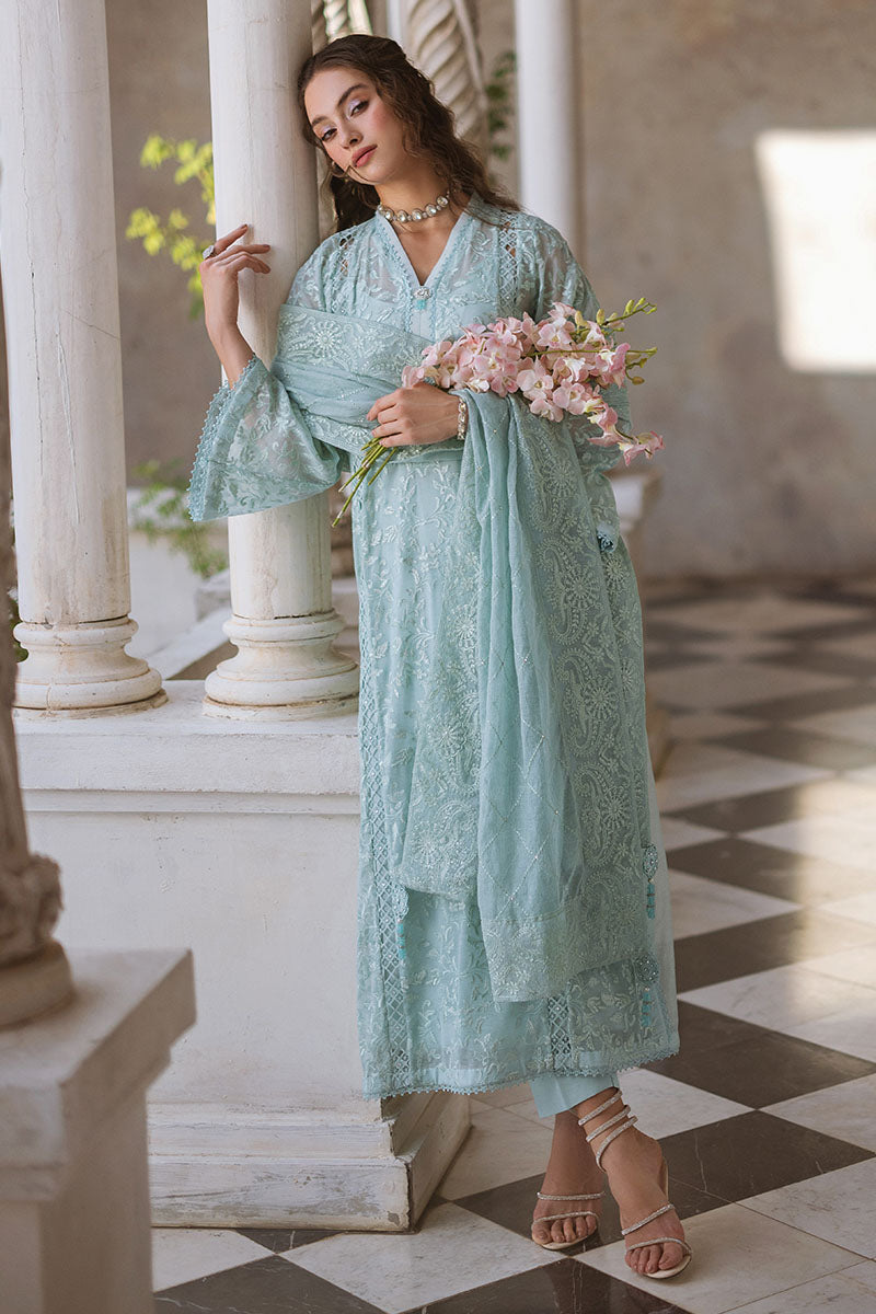 Aqua Chikankari Cotton Net Salwar Kameez (3-Piece) - Image 7