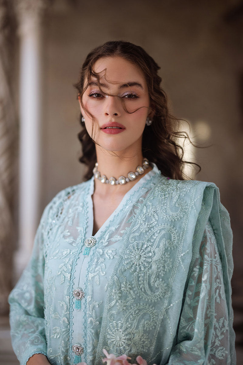 Aqua Chikankari Cotton Net Salwar Kameez (3-Piece) - Image 8